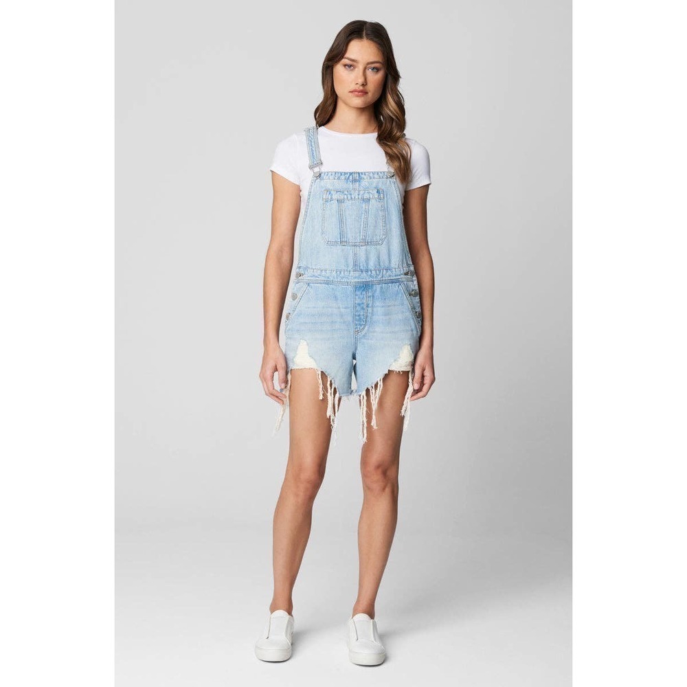 BLANKNYC Mirror Mirror Light Wash Distressed Cutoff Short Overalls Blue 24 NWT